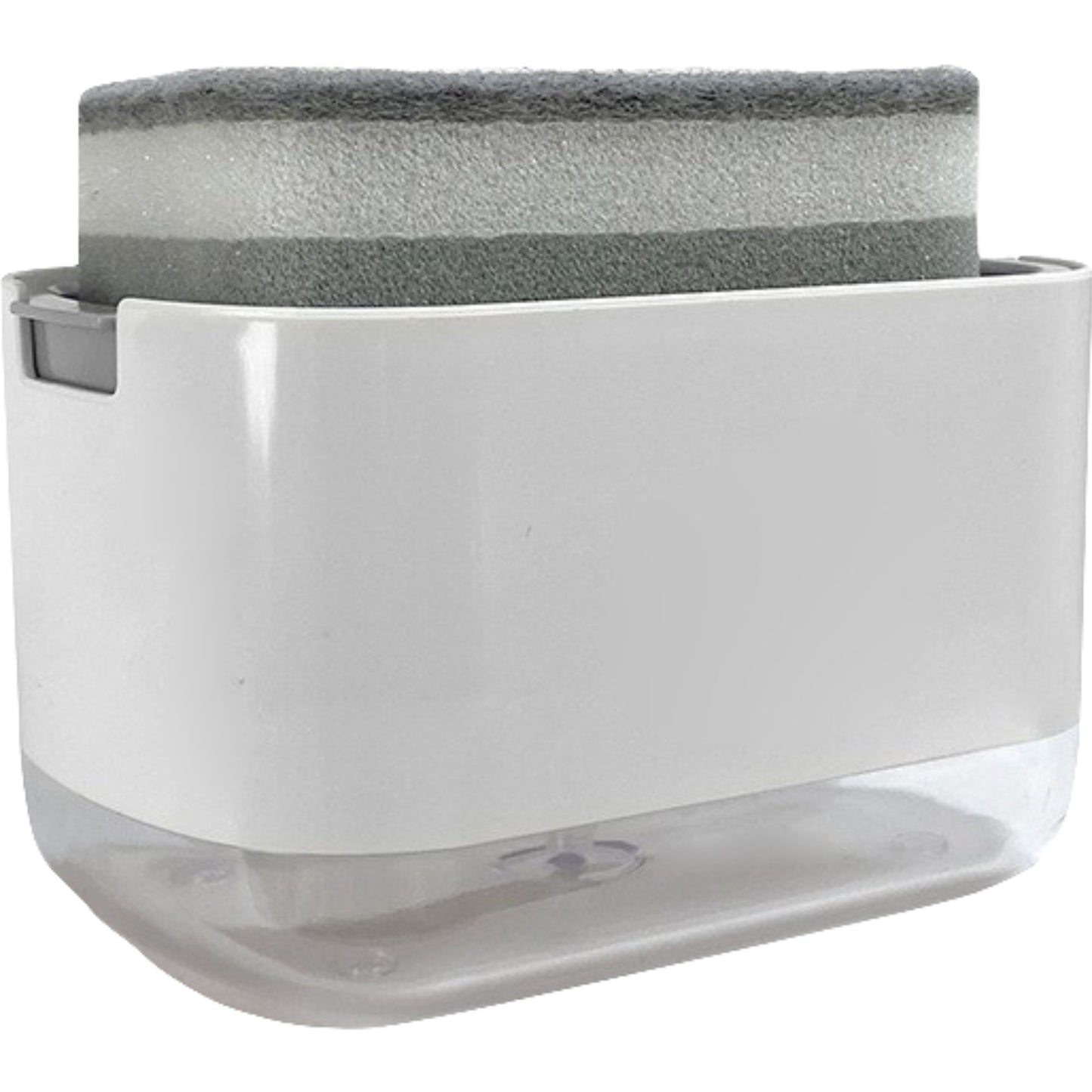 Dozator Klevo, Dispenser 2 in 1 pentru Detergent Lichid de Vase sau pentru Obiecte Sanitare cu Suport pentru Burete de Bucatarie , 8.6 x 14.5 x 10 cm, capacitate 300 ml, alb