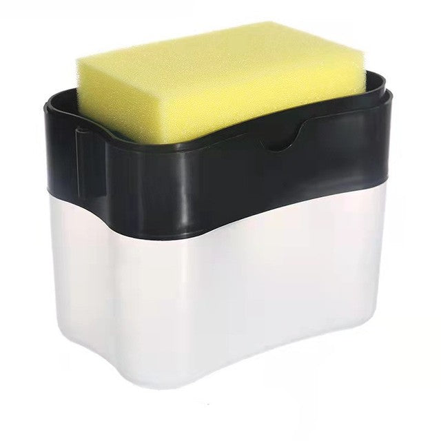 Dozator Klevo, Dispenser 2 in 1 pentru Detergent Lichid de Vase sau pentru Obiecte Sanitare cu Suport pentru Burete de Bucatarie ,14 x 10.5 x 10 cm, capacitate 380 ml, negru