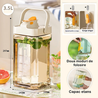 Dozator portabil pentru bauturi Klevo, 3.5 litri, capac etans, duza deschidere/inchidere, recipent din plastic, gradat, filtru, maner, 29.7 x 14.1 x 14.4 cm, pentru diverse bauturi, alb