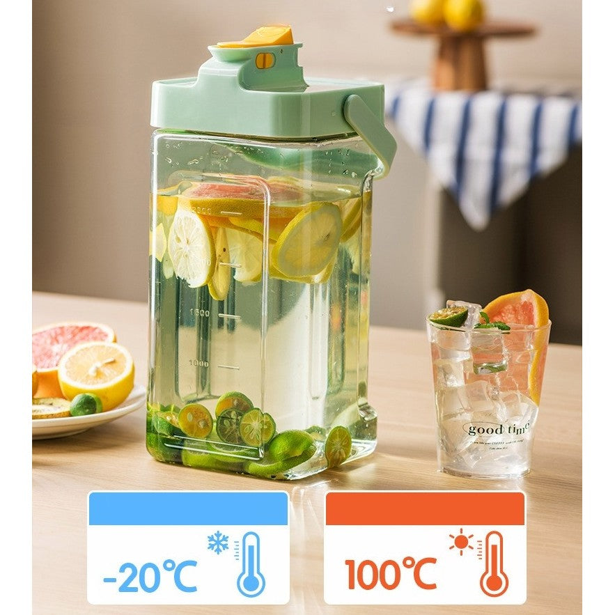 Dozator portabil pentru bauturi Klevo, 3.5 litri, capac etans, duza deschidere/inchidere, recipent din plastic, gradat, filtru, maner, pentru diverse bauturi, 29.7 x 14.1 x 14.4 cm, verde