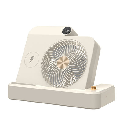 Ventilator 2in1, Klevo, Functie Incarcare Telefon Wireless, 100 Trepte de Viteza, 2400 mAh, 5V, 2A, 25 x 16.5 x 24 cm, Bej