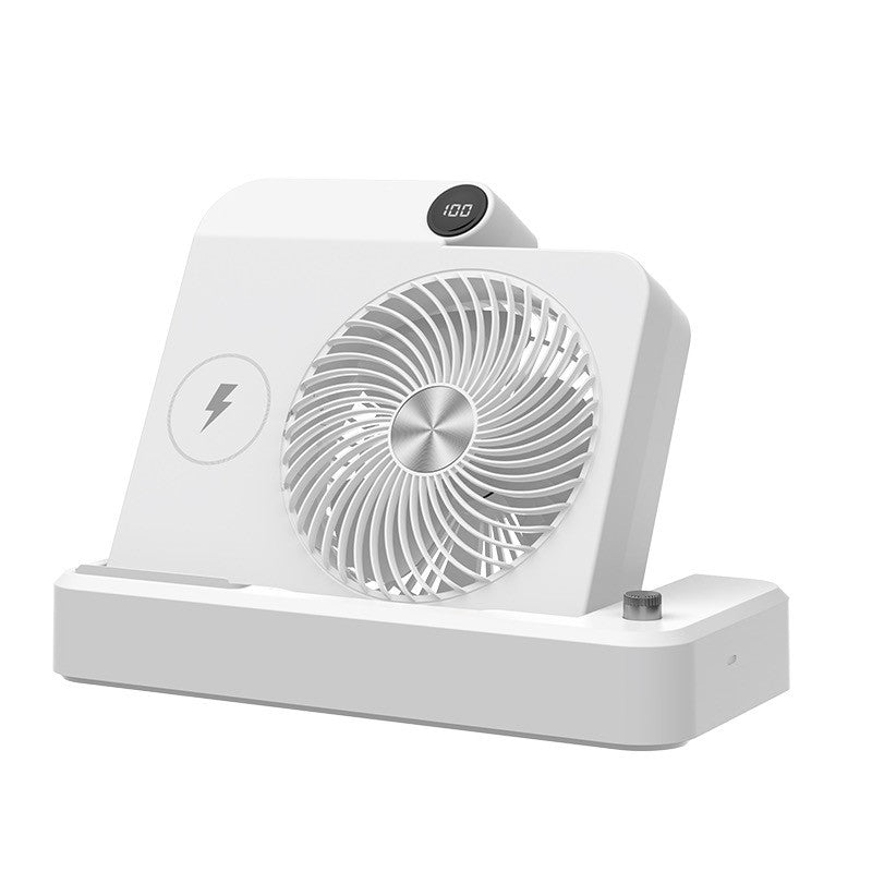 Ventilator 2in1, Klevo, Functie Incarcare Telefon Wireless, 100 Trepte de Viteza, 2400 mAh, 5V, 2A, 25 x 16.5 x 24 cm, Alb