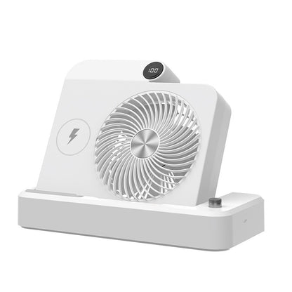 Ventilator 2in1, Klevo, Functie Incarcare Telefon Wireless, 100 Trepte de Viteza, 2400 mAh, 5V, 2A, 25 x 16.5 x 24 cm, Alb