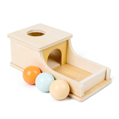 Jucarie Educativa Montessori din Lemn, Klevo, Model Pista cu Bile si Tunel, 4 piese, Joc pentru Motricitate si Coordonare, Copii 12+ luni, 24 x 12 x 8.5 cm, Multicolor