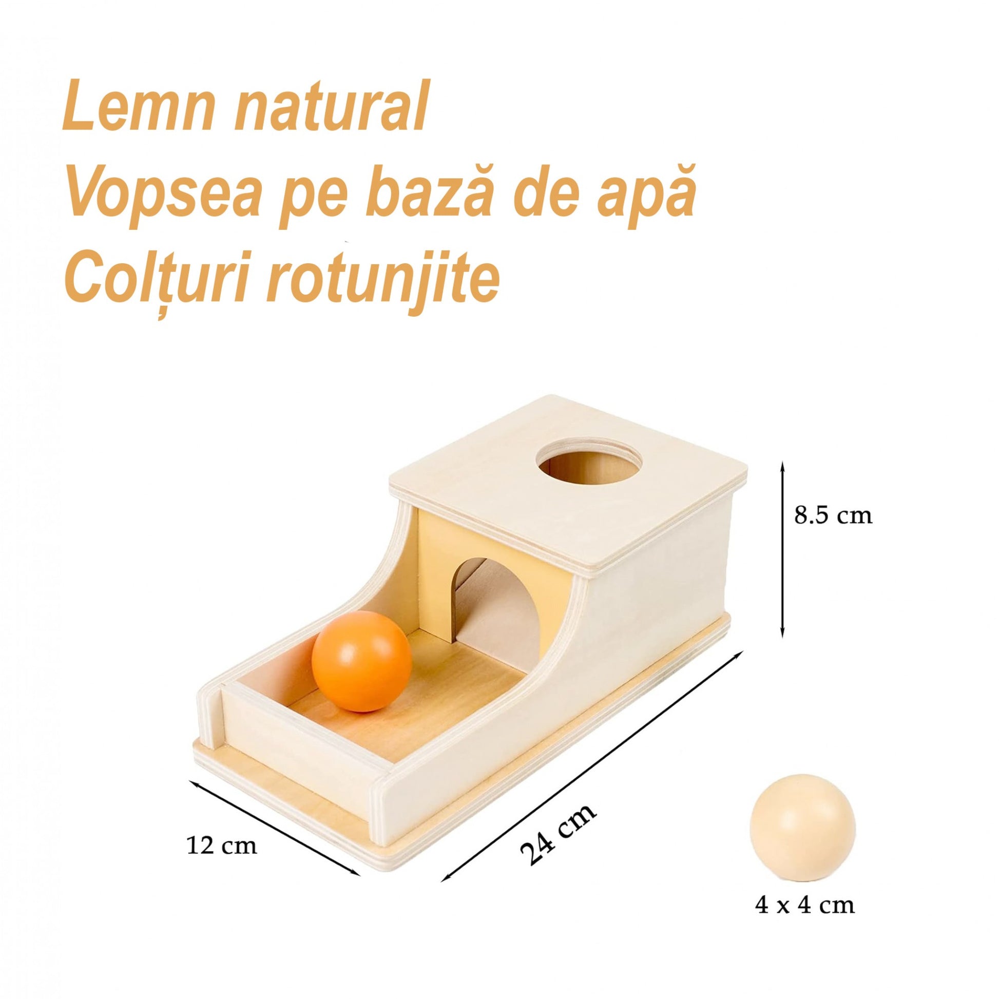 Jucarie Educativa Montessori din Lemn, Klevo, Model Pista cu Bile si Tunel, 4 piese, Joc pentru Motricitate si Coordonare, Copii 12+ luni, 24 x 12 x 8.5 cm, Multicolor