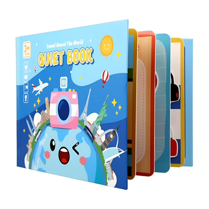 Carte Educativa cu Stickere Reutilizabile, Klevo, Quiet Book Senzoriala cu Pagini Interactive , Joc Montessori, Seria ''In Jurul Lumii', Puzzle, Dezvolta Motricitatea Fina si Logica, Quiet Book pentru Invatare Timpurie, 3 ani, Multicolor