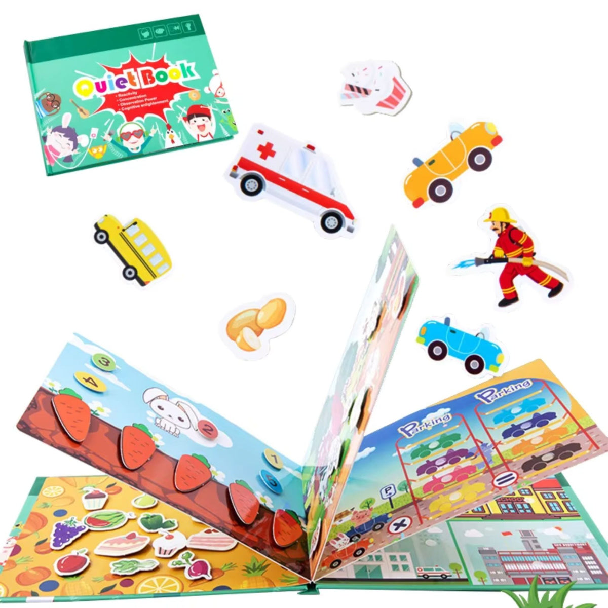 Carte Educativa cu Stickere Reutilizabile, Klevo, Quiet Book Senzoriala cu Pagini Interactive , Joc Montessori, Dezvolta Motricitatea Fina si Logica, Quiet Book pentru Invatare Timpurie, 3 ani, Multicolor