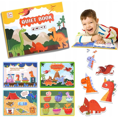 Carte Educativa cu Stickere Reutilizabile, Klevo, Quiet Book Senzoriala cu Pagini Interactive , Joc Montessori, Seria ''Dinozaur'', Dezvolta Motricitatea Fina si Logica, Quiet Book pentru Invatare Timpurie, 3 ani, Multicolor