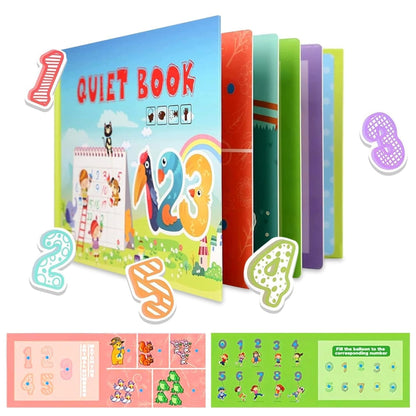 Carte Educativa cu Stickere Reutilizabile, Klevo, Quiet Book Senzoriala cu Pagini Interactive , Joc Montessori, Seria ''Numere'', Dezvolta Motricitatea Fina si Logica, Quiet Book pentru Invatare Timpurie, 3 ani, Multicolor