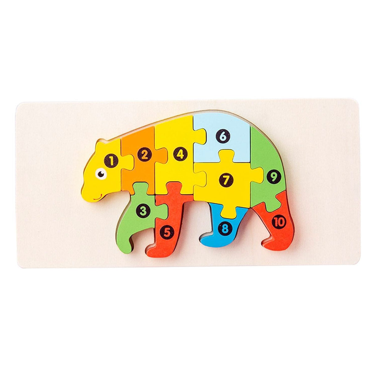 Puzzle din Lemn 3D Montessori, Klevo, Jucarie Educativa pentru Copii, 0-3 Ani, Vopsea Ecologica, Dezvolta Motricitatea Fina, Coordonarea, Logica,  11 Piese, Model Urs, Multicolor