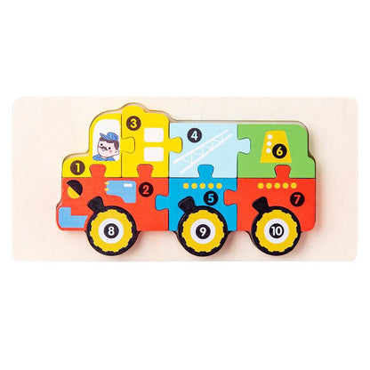 Puzzle din Lemn 3D Montessori, Klevo, Jucarie Educativa pentru Copii, 0-3 Ani, Vopsea Ecologica, Dezvolta Motricitatea Fina, Coordonarea, Logica,  11 Piese, Model Vehicul de Constructii, Multicolor