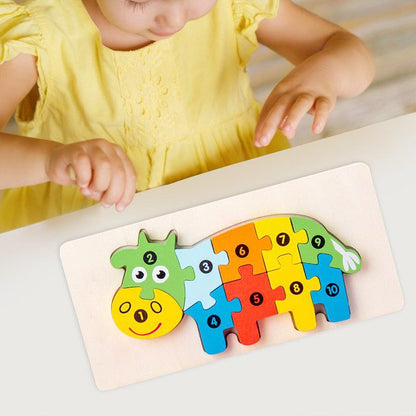 Puzzle din Lemn 3D Montessori, Klevo, Jucarie Educativa pentru Copii, 0-3 Ani, Vopsea Ecologica, Dezvolta Motricitatea Fina, Coordonarea, Logica,  11 Piese, Model Vacuta, Multicolor