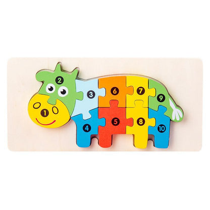 Puzzle din Lemn 3D Montessori, Klevo, Jucarie Educativa pentru Copii, 0-3 Ani, Vopsea Ecologica, Dezvolta Motricitatea Fina, Coordonarea, Logica,  11 Piese, Model Vacuta, Multicolor