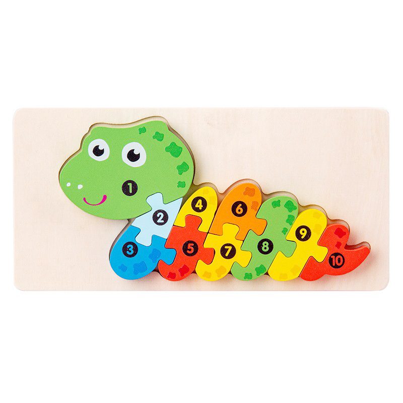 Puzzle din Lemn 3D Montessori, Klevo, Jucarie Educativa pentru Copii, 0-3 Ani, Vopsea Ecologica, Dezvolta Motricitatea Fina, Coordonarea, Logica,  11 Piese, Model Sarpe, Multicolor