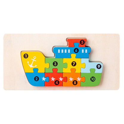 Puzzle din Lemn 3D Montessori, Klevo, Jucarie Educativa pentru Copii, 0-3 Ani, Vopsea Ecologica, Dezvolta Motricitatea Fina, Coordonarea, Logica,  11 Piese, Model Nava, Multicolor
