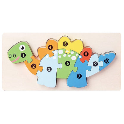 Puzzle din Lemn 3D Montessori, Klevo, Jucarie Educativa pentru Copii, 0-3 Ani, Vopsea Ecologica, Dezvolta Motricitatea Fina, Coordonarea, Logica,  11 Piese, Model Stegosaurus, Multicolor