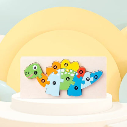 Puzzle din Lemn 3D Montessori, Klevo, Jucarie Educativa pentru Copii, 0-3 Ani, Vopsea Ecologica, Dezvolta Motricitatea Fina, Coordonarea, Logica,  11 Piese, Model Stegosaurus, Multicolor