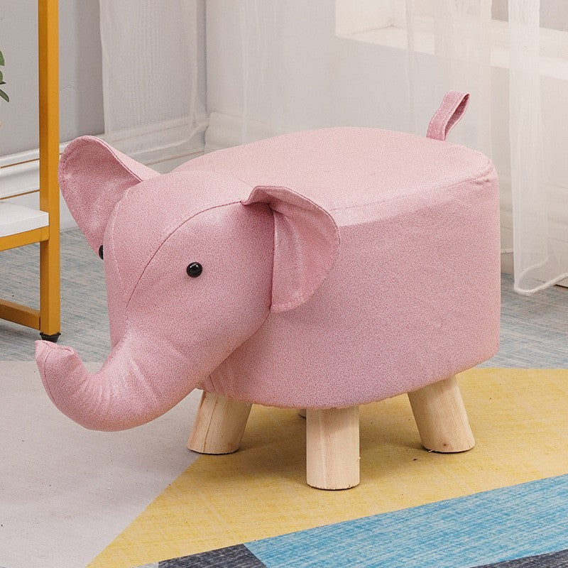 Taburet pentru Copii, Klevo, Scaun Tip Taburet, Model Elefant, din Lemn Masiv, Scaun pentru Copii, 30 x 25 x 25 cm, Roz