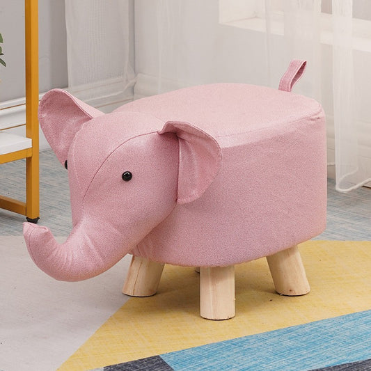 Taburet pentru Copii, Klevo, Scaun Tip Taburet, Model Elefant, din Lemn Masiv, Scaun pentru Copii, 30 x 25 x 25 cm, Roz