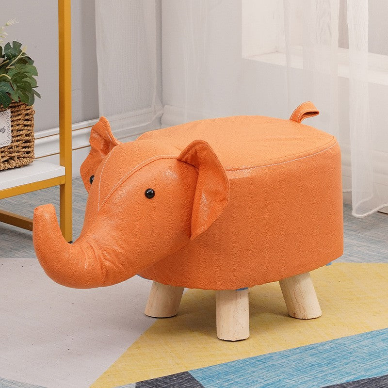 Taburet pentru Copii, Klevo, Scaun Tip Taburet, Model Elefant, din Lemn Masiv, Scaun pentru Copii, 30 x 25 x 25 cm, Portocaliu