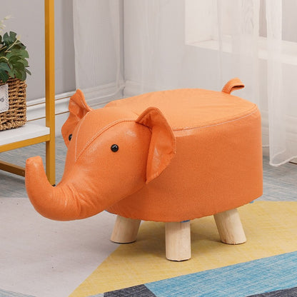 Taburet pentru Copii, Klevo, Scaun Tip Taburet, Model Elefant, din Lemn Masiv, Scaun pentru Copii, 30 x 25 x 25 cm, Portocaliu