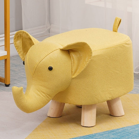 Taburet pentru Copii, Klevo, Scaun Tip Taburet, Model Elefant, din Lemn Masiv, Scaun pentru Copii, 30 x 25 x 25 cm, Galben