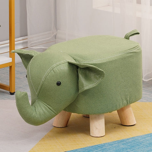 Taburet pentru Copii, Klevo, Scaun Tip Taburet, Model Elefant, din Lemn Masiv, Scaun pentru Copii, 30 x 25 x 25 cm, Verde