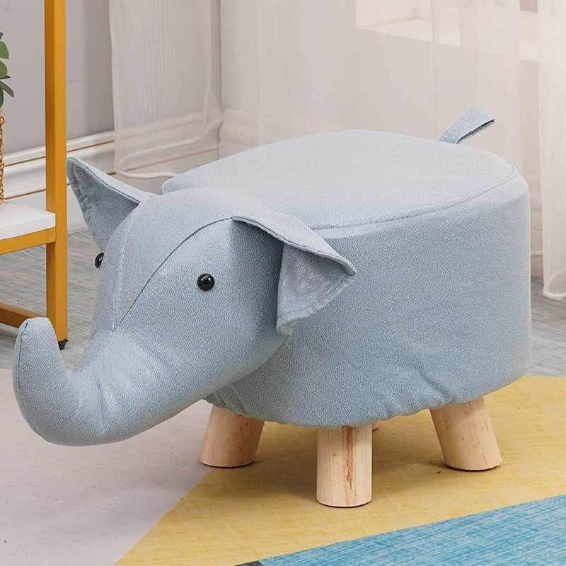Taburet pentru Copii, Klevo, Scaun Tip Taburet, Model Elefant, din Lemn Masiv, Scaun pentru Copii, 30 x 25 x 25 cm, Albastru deschis