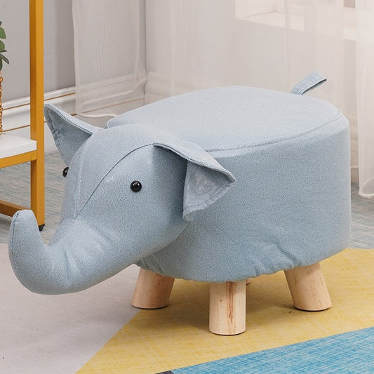 Taburet pentru Copii, Klevo, Scaun Tip Taburet, Model Elefant, din Lemn Masiv, Scaun pentru Copii, 30 x 25 x 25 cm, Albastru deschis