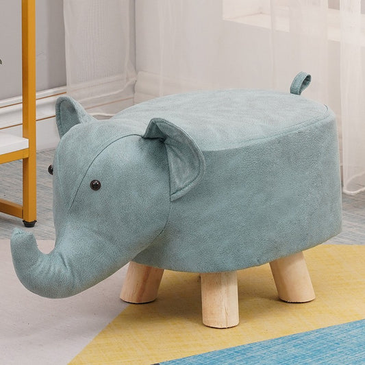 Taburet pentru Copii, Klevo, Scaun Tip Taburet, Model Elefant, din Lemn Masiv, Scaun pentru Copii, 30 x 25 x 25 cm, Albastru