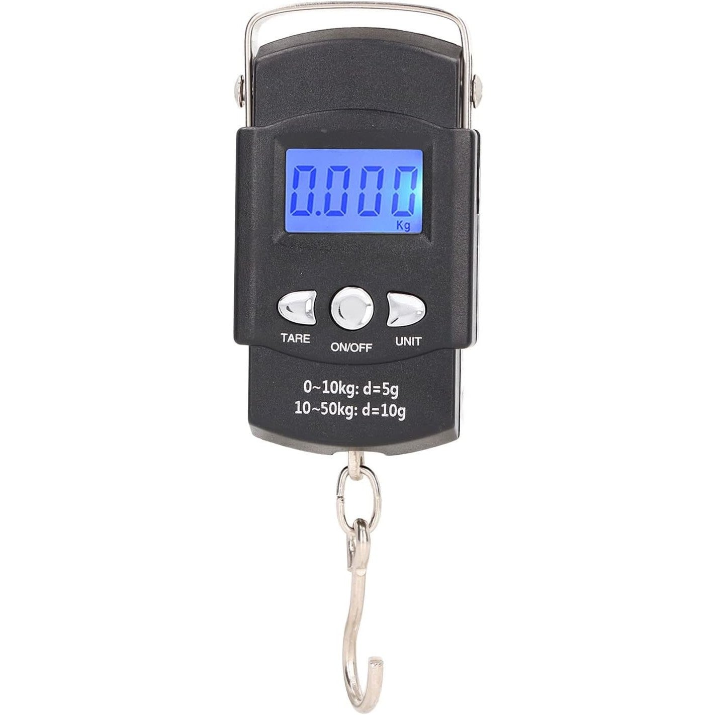 Cantar Digital de Mana cu Carlig, Klevo, Cantar Portabil, Pescuit, cu Maner, Capacitate 50 kg, cu Metru Incorporat, 20.5 x 6 x 2.5 cm, Negru
