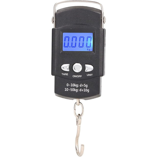 Cantar Digital de Mana cu Carlig, Klevo, Cantar Portabil, Pescuit, cu Maner, Capacitate 50 kg, cu Metru Incorporat, 20.5 x 6 x 2.5 cm, Negru