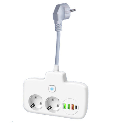 Adaptor Priza, Klevo, 6 in 1, 2 Prize Standard, 3 Porturi USB, 1 Port Tip C, Buton Oprire, 2500W, din PC, Alb