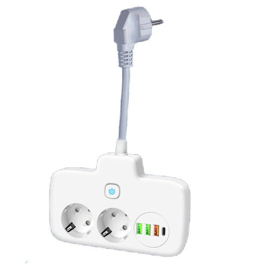 Adaptor Priza, Klevo, 6 in 1, 2 Prize Standard, 3 Porturi USB, 1 Port Tip C, Buton Oprire, 2500W, din PC, Alb