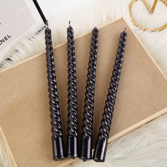 Set 4 Lumanari pentru Masa, Cina, Decor, Klevo, Model Rasucit, Lungime 25 cm, Negru