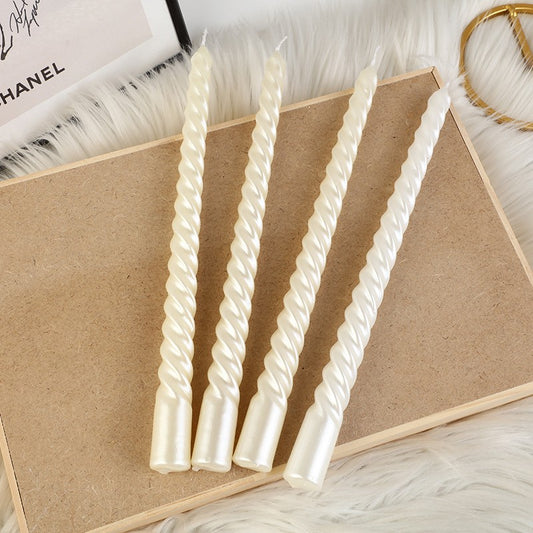 Set 4 Lumanari pentru Masa, Cina, Decor, Klevo, Model Rasucit, Lungime 25 cm, Alb