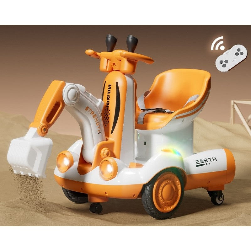 Excavator Electric, Klevo, pe 4 Roti Antiderapante, cu Telecomanda, Brat Controlat Electric, cu Telecomanda, +2 Ani, Galben