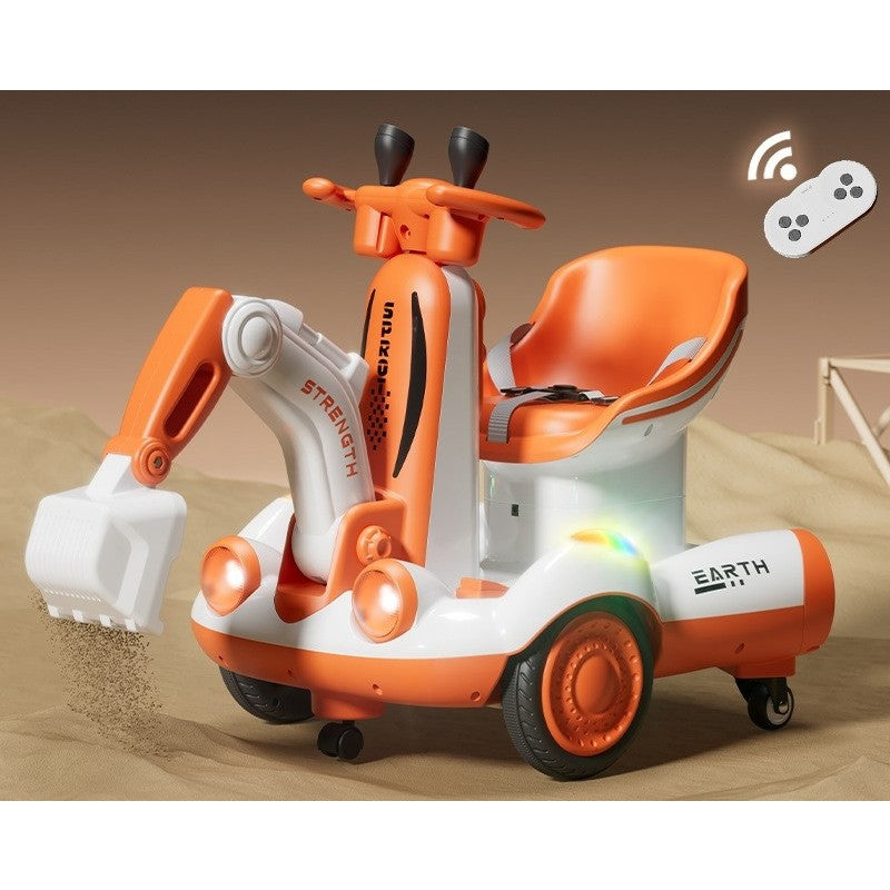 Excavator Electric, Klevo, pe 4 Roti Antiderapante, cu Telecomanda, Brat Controlat Electric, cu Telecomanda, +2 Ani, Portocaliu