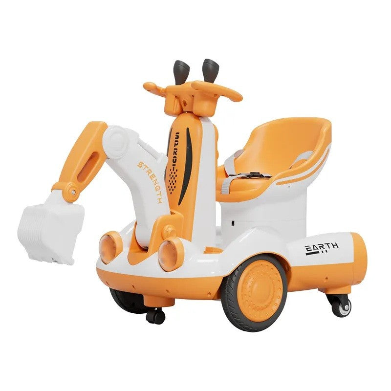 Excavator Electric, Klevo, pe 4 Roti Antiderapante, cu Telecomanda, Brat Controlat Electric, cu Telecomanda, +2 Ani, Galben