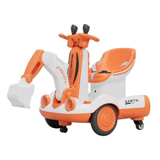 Excavator Electric, Klevo, pe 4 Roti Antiderapante, cu Telecomanda, Brat Controlat Electric, cu Telecomanda, +2 Ani, Portocaliu