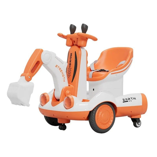 Excavator Electric, Klevo, pe 4 Roti Antiderapante, cu Telecomanda, Brat Controlat Electric, cu Telecomanda, +2 Ani, Portocaliu