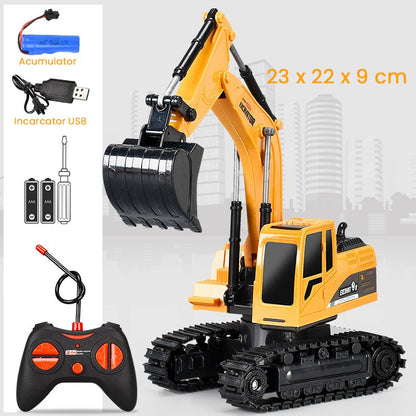 Excavator Jucarie pentru Copii, Klevo, Jucarie Excavator cu Telecomanda, Jucarie de Constructie, Acumulator cu Incarcare USB, 23 x 22 x 9 cm, Portocaliu