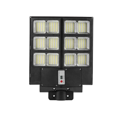 Lampa solara stradala Klevo, cu telecomanda, senzor de miscare si lumina, suport prindere, 480 LED-uri, IP65, ABS, 15AH, 300W, temperatura culoare 6500K, 44.6x34.8x7.2 cm, autonomie 10-12 ore, negru