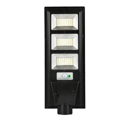 Lampa solara stradala Klevo, cu telecomanda, senzor de miscare si lumina, suport prindere, 144 LED-uri, IP65, ABS, 8AH, 150W, temperatura culoare 6500K, 49.5x18.8x5 cm, F6006-150w, autonomie 10-12 ore, negru