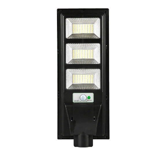 Lampa solara stradala Klevo, cu telecomanda, senzor de miscare si lumina, suport prindere, 144 LED-uri, IP65, ABS, 8AH, 150W, temperatura culoare 6500K, 49.5x18.8x5 cm, F6006-150w, autonomie 10-12 ore, negru