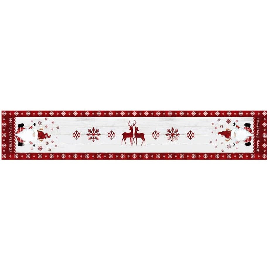 Fata de Masa Craciun, Klevo, Model 1 Elfi si Reni, din Textil, 33x180cm, Alb/Rosu