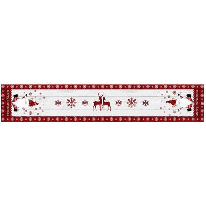 Fata de Masa Craciun, Klevo, Model 1 Elfi si Reni, din Textil, 33x180cm, Alb/Rosu