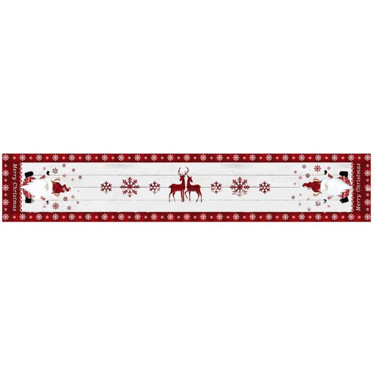 Fata de Masa Craciun, Klevo, Model 1 Elfi si Reni, din Textil, 33x180cm, Alb/Rosu