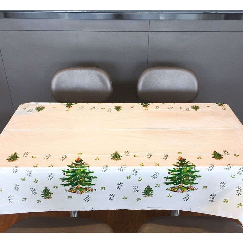 Fata de masa dreptunghiulara Klevo, PVC, 2.5 mm grosime, imprimeu braduri, potrivit pentru Craciun, utilizare multipla, 180 x 108 cm, alb