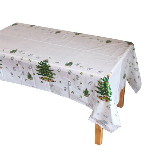 Fata de masa dreptunghiulara Klevo, PVC, 2.5 mm grosime, imprimeu braduri, potrivit pentru Craciun, utilizare multipla, 180 x 108 cm, alb